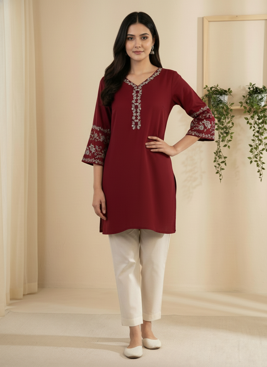 EMBROIDERY TOP in MAROON color