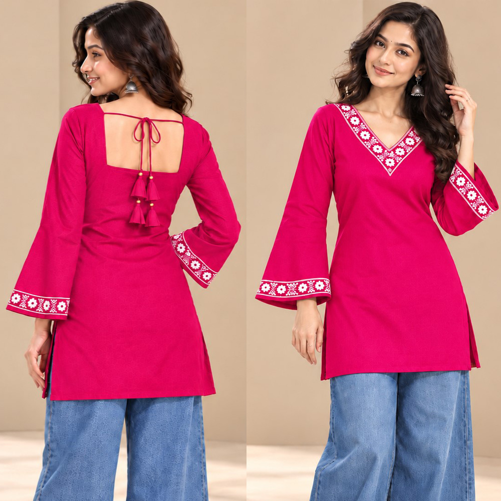 Aura Premium Embroidered Ethnic Top in PINK color