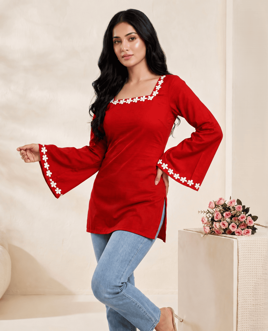 LACE - 5-FLOWER in RED color