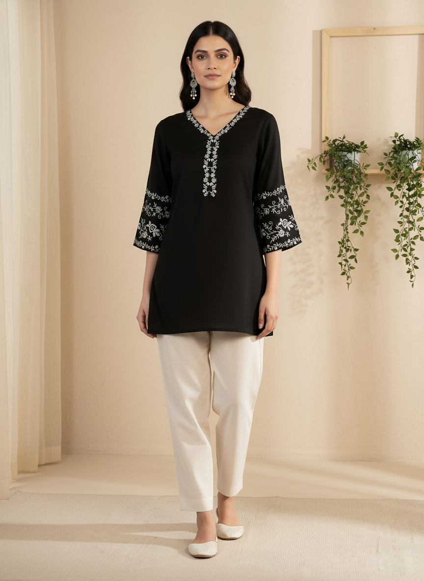 EMBROIDERY TOP in BLACK color