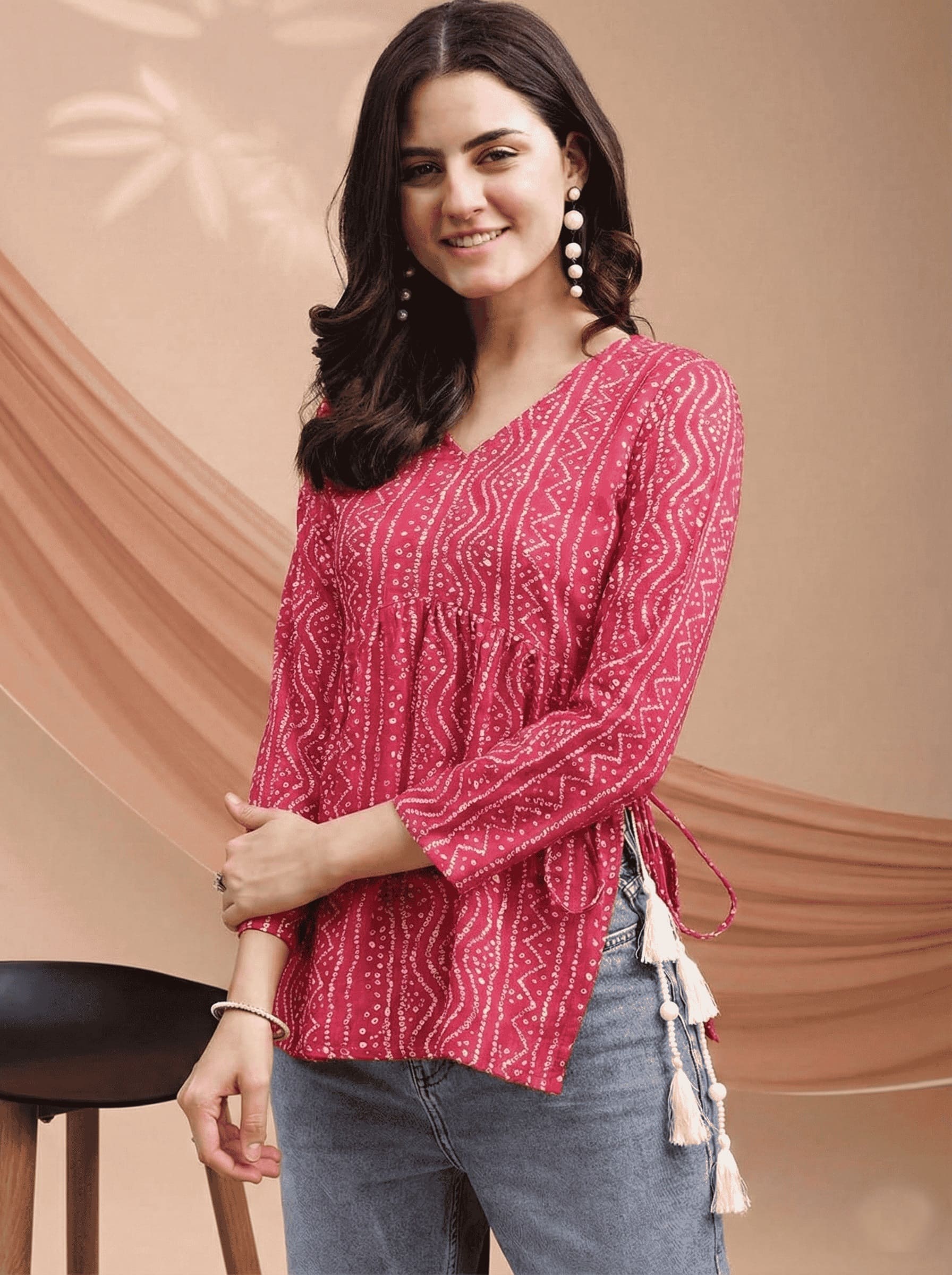 BANDHANI TOP in PINK color