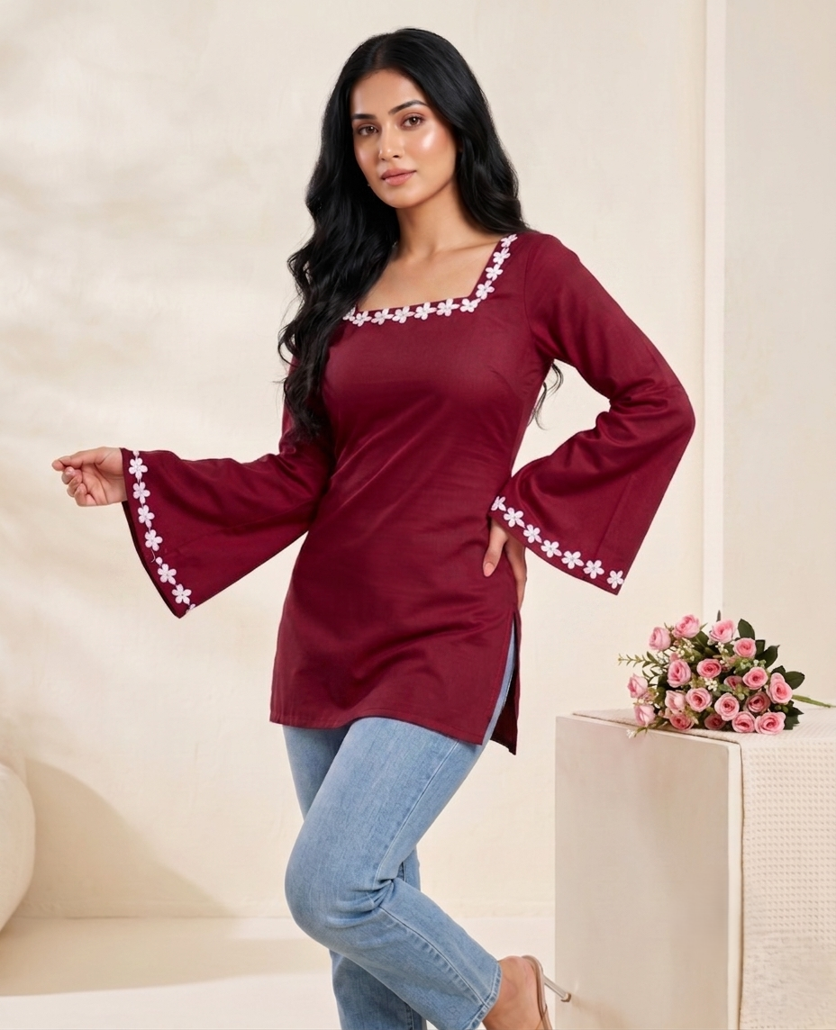 LACE - 5-FLOWER in MAROON color